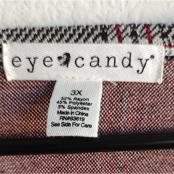 Eye Candy Long Cardigan Duster Open Front Black Red Check 3X Long Sleeve - Picture 2 of 10